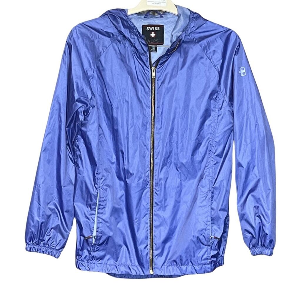 Swiss Alps windbreaker raincoat periwinkle blue purple hood pockets girls XL